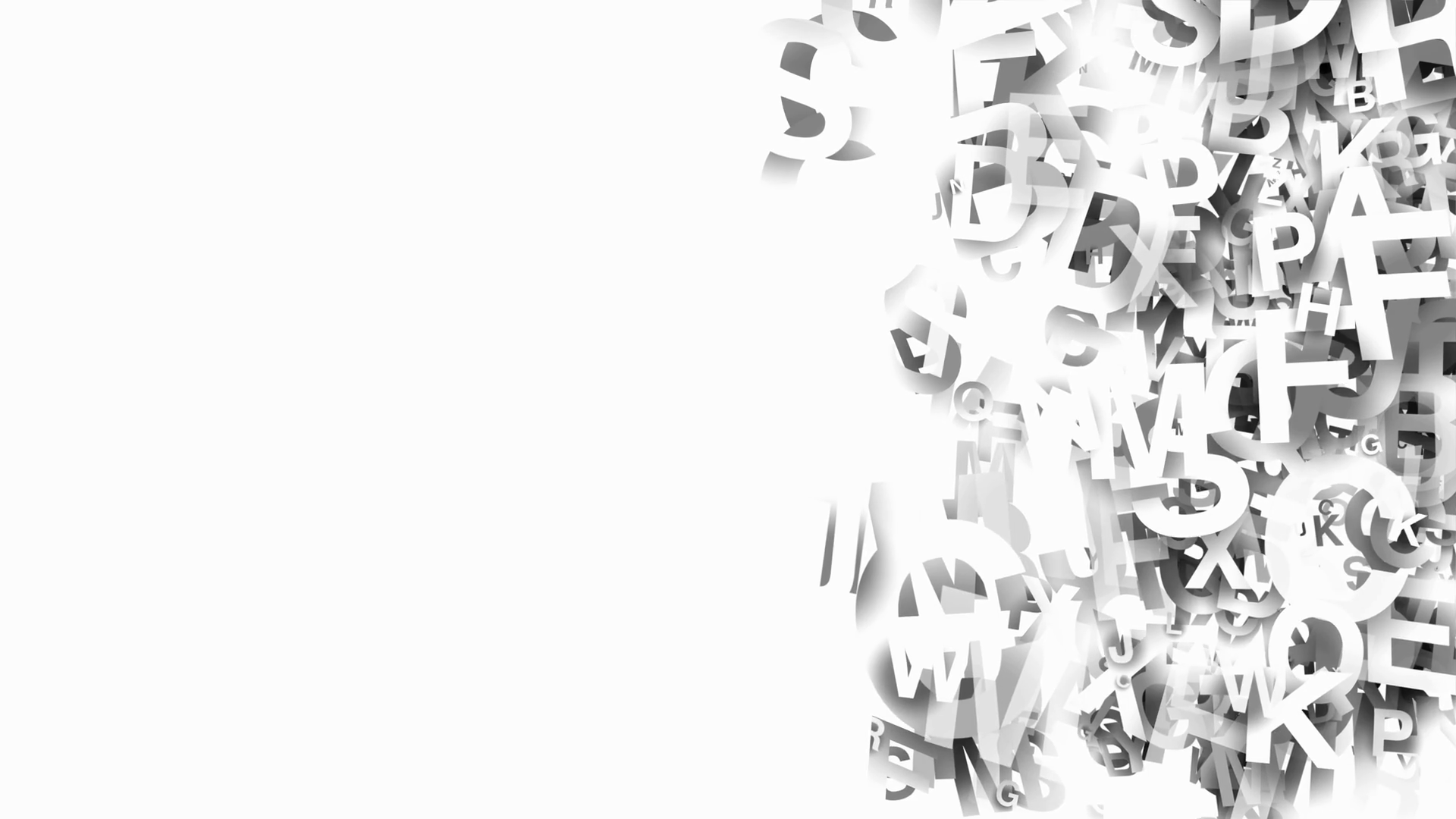 A collection of letters slow moving randomly on an isolated white