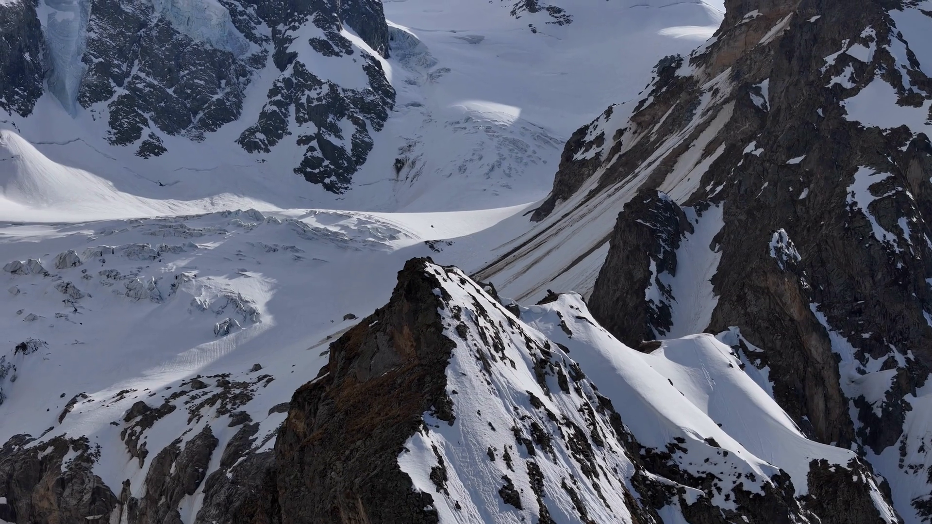 Aerial View Of Snow-covered Ridges Sharp Stock Footage SBV-351813887 ...