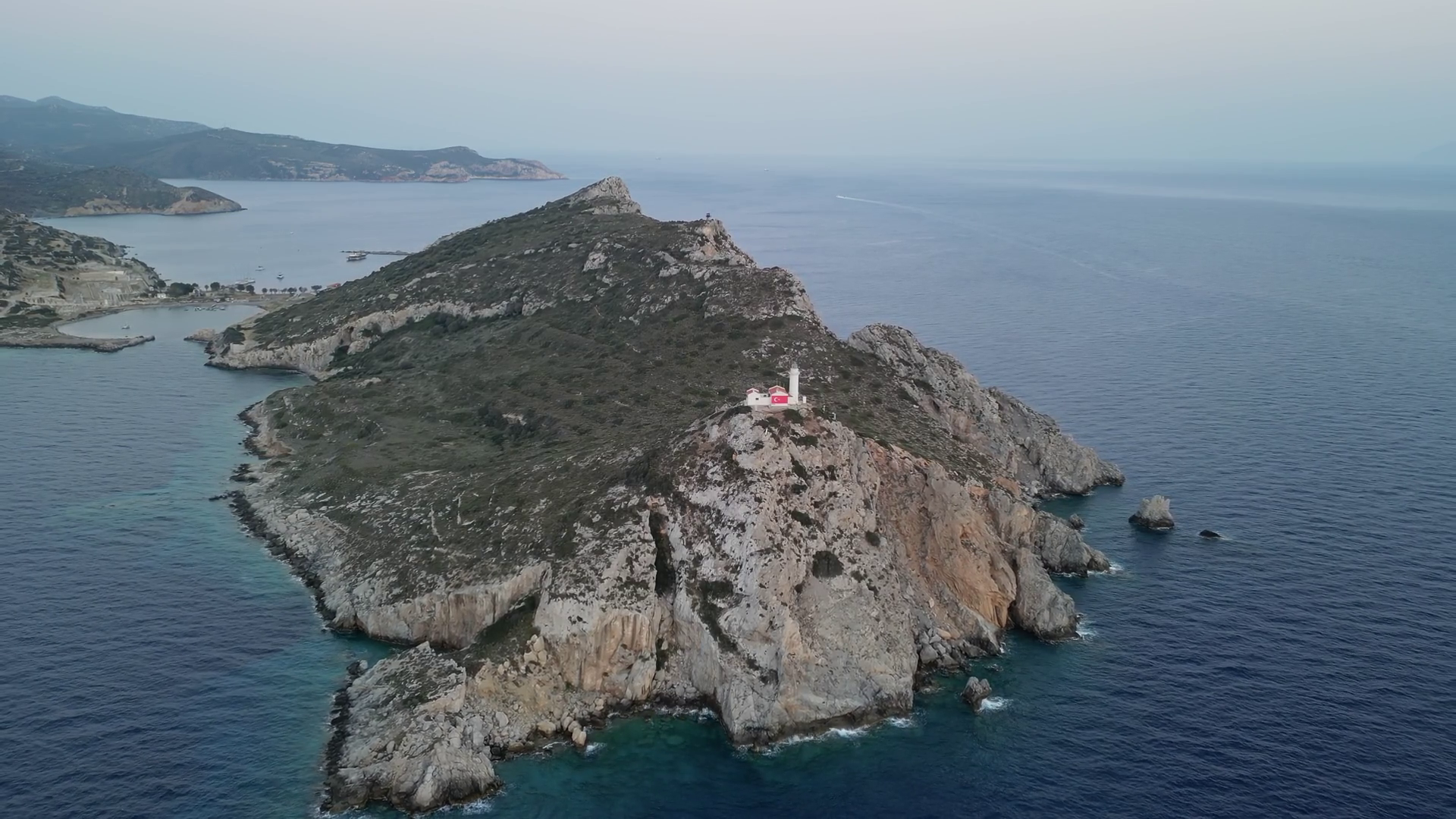 Drone Captures Scenic Turkish Lighthouse On Stock Footage SBV-352074236 ...