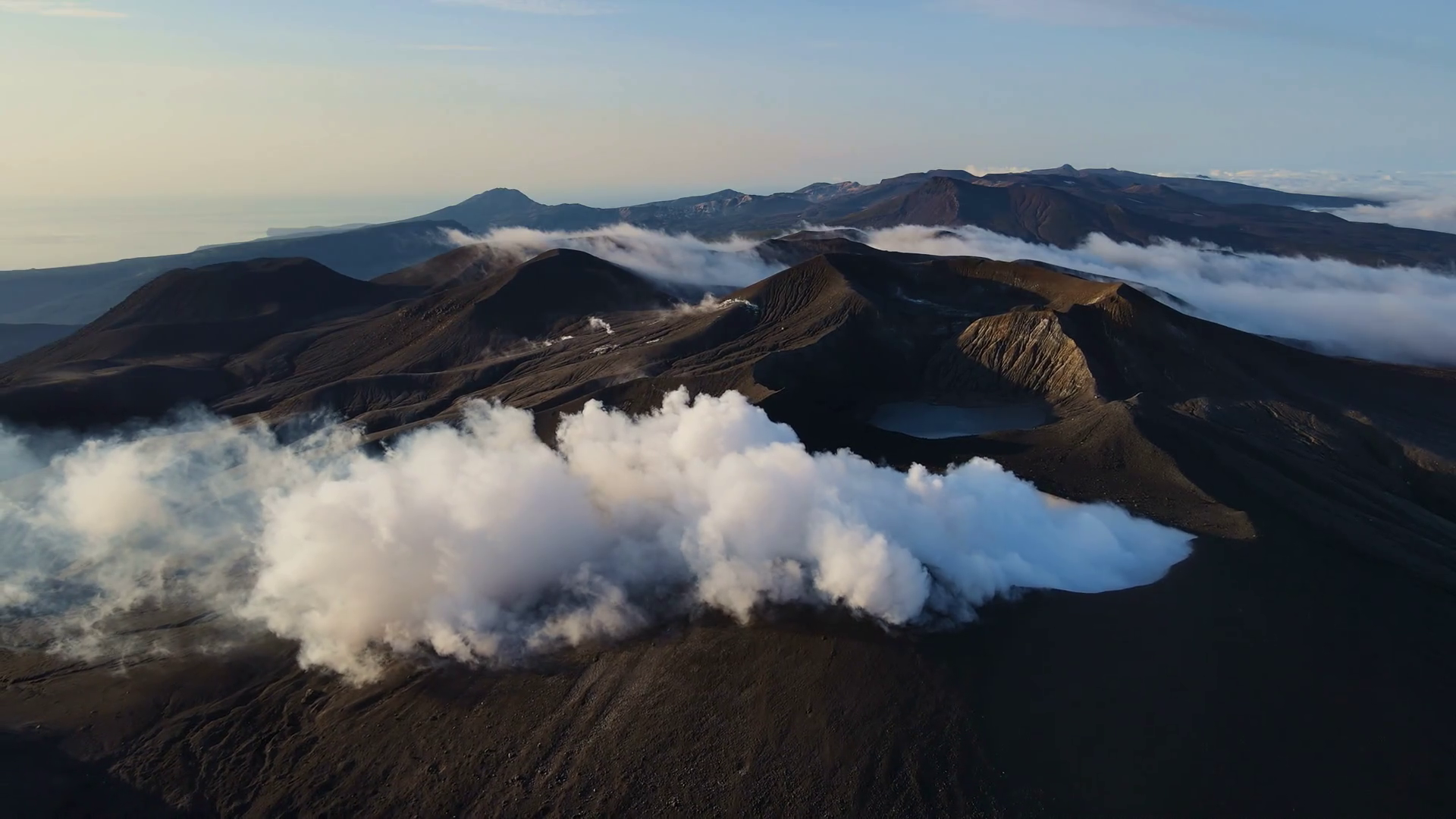 Aerial View Of Eruption Of Ash Clouds Ebeko Stock Footage SBV-347652299 ...