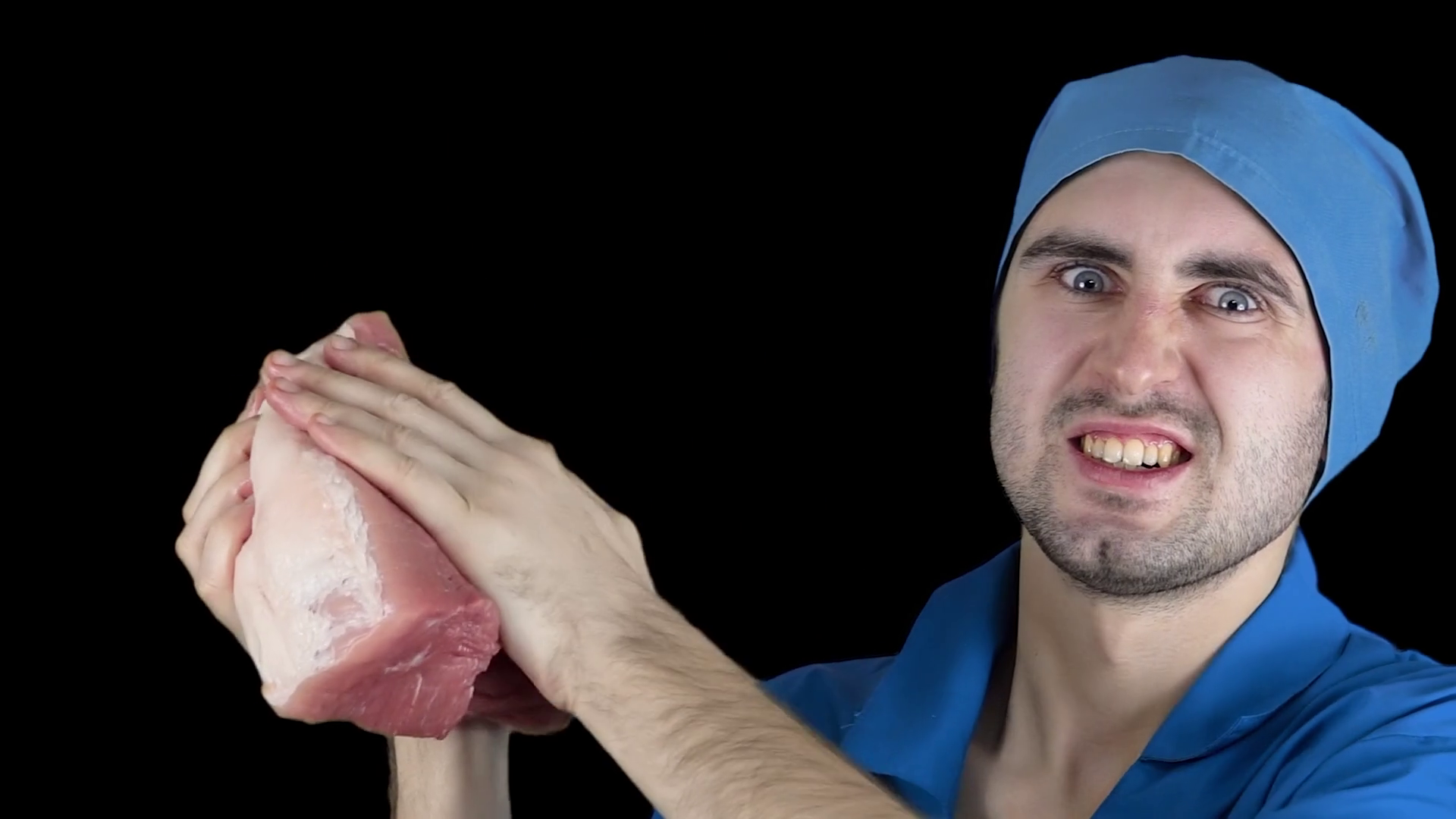 An Angry Bearded Doctor Slaps Piece Of Meat Stock Footage SBV-348389961 ...