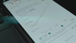 Agricultural output over the world since 1961 to 2019 chart time-lapse on smartphone screen