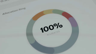 Allocation Ring, donut chart visualizing the distribution of a financial portfolio, 100 percent Allocated