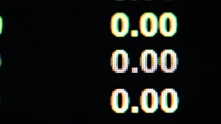 Close up of stock market data showing gains and losses on a digital display