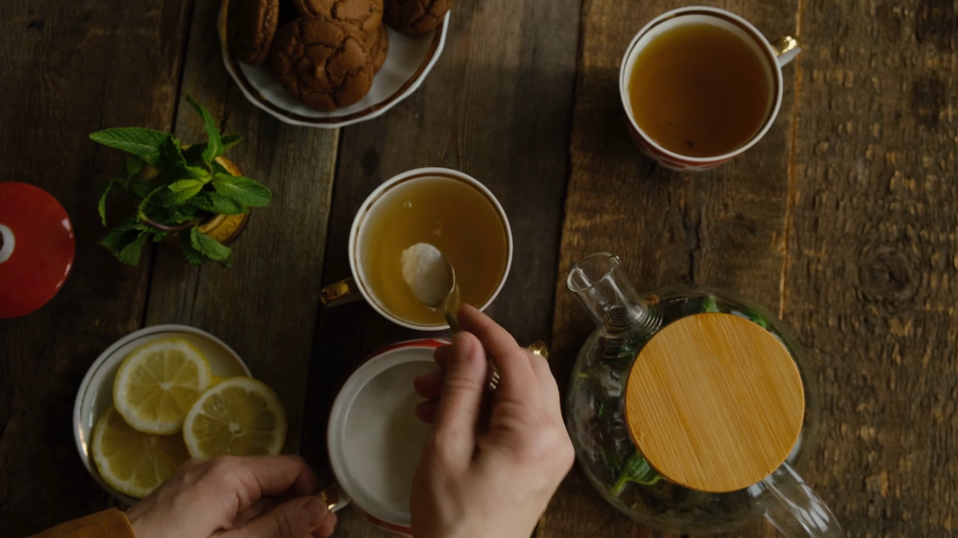 Drinking Tea Woman Adding Sugar To Cup Of Stock Footage SBV-352160780 ...