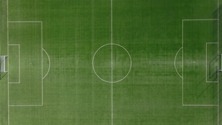Football or soccer field with border lines, top view