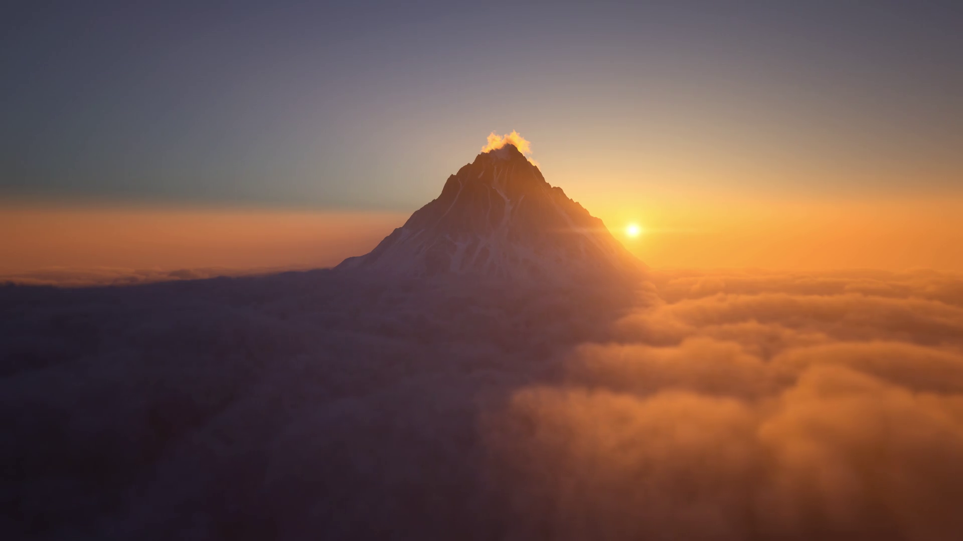 Mountain peak above the clouds at sunset Motion Background - Storyblocks