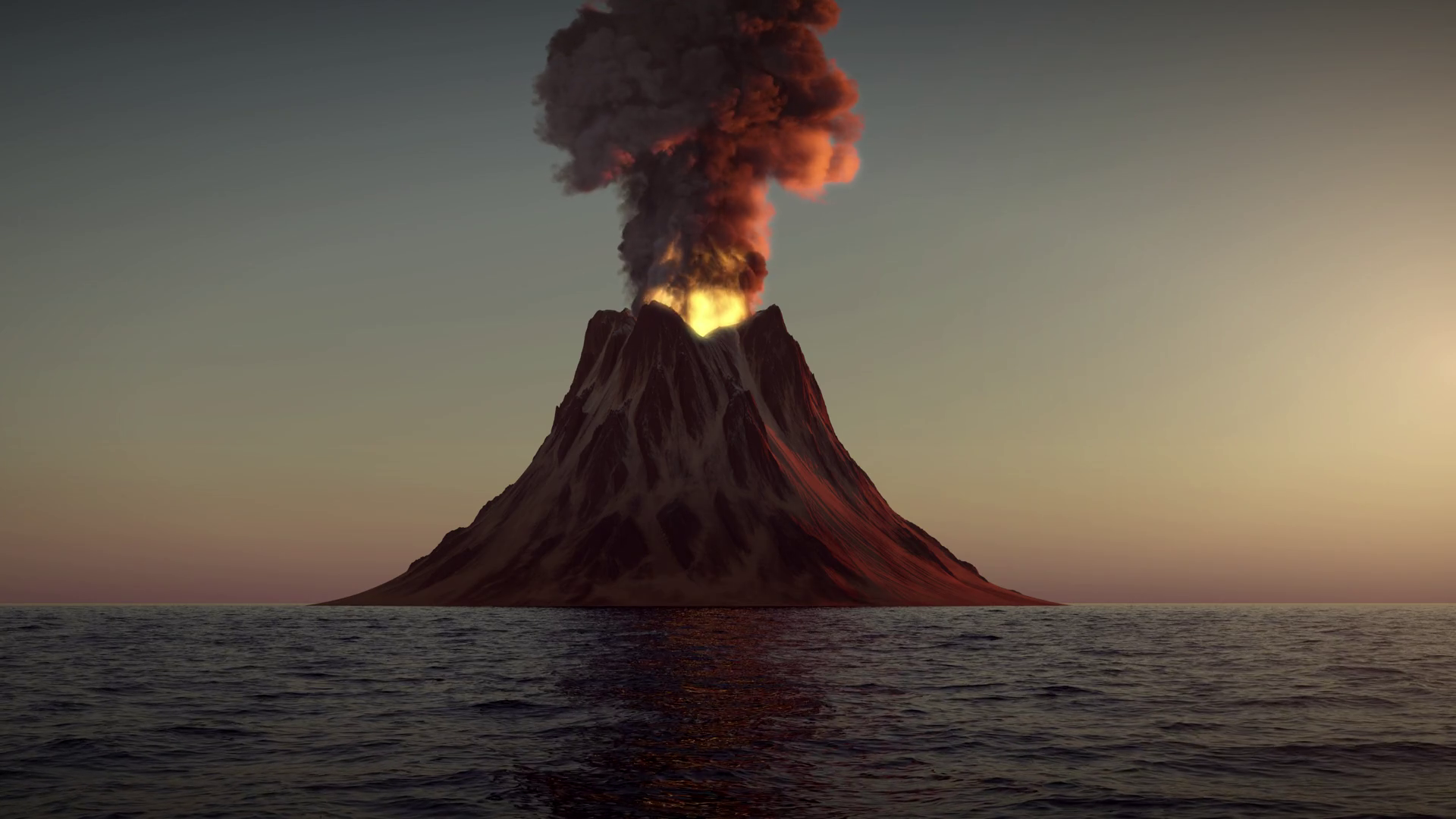 Volcano eruption in the ocean on sunset Motion Background