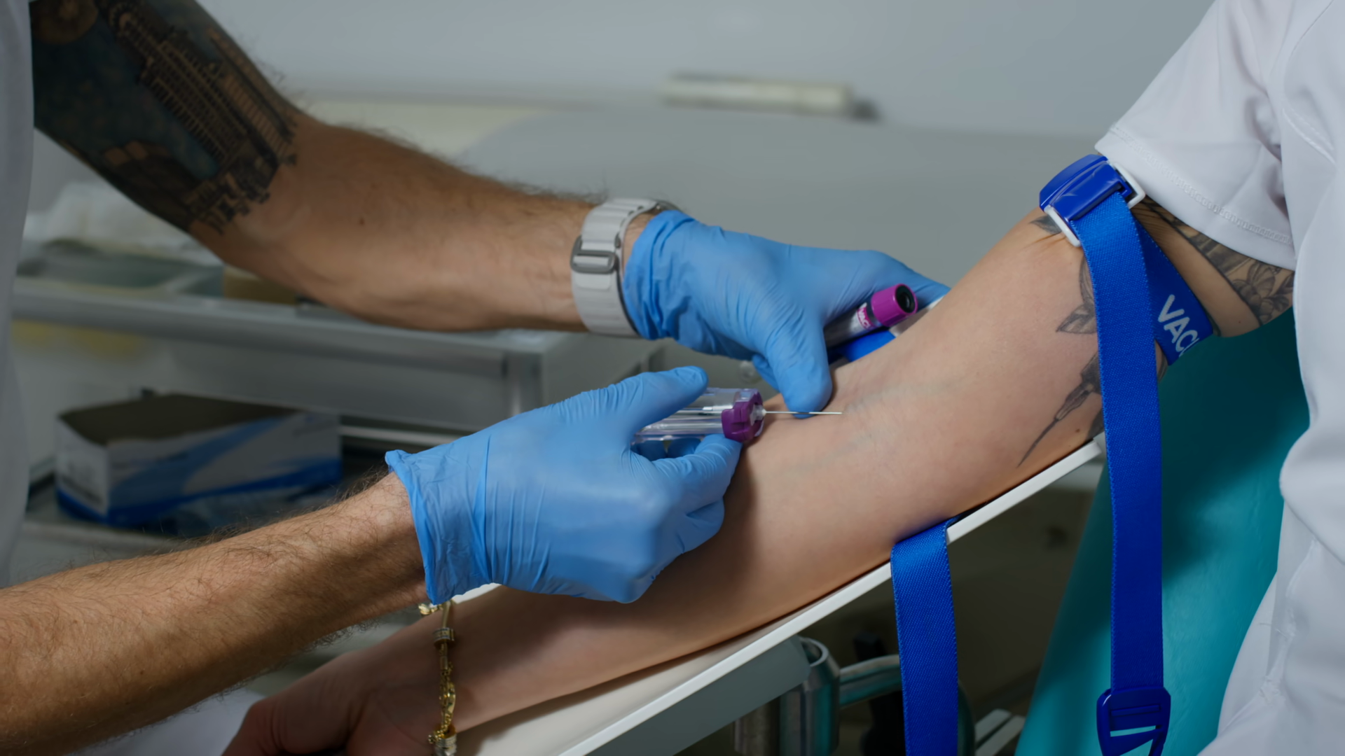 Lab Assistant Entering Needle Into Vein On Stock Footage SBV-353687100 ...