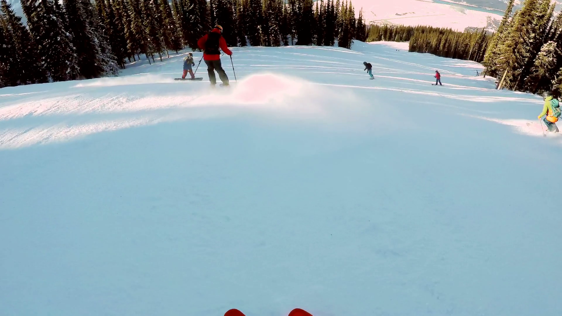 Skiers skiing down a snowy hill 4k Stock Video Footage 0015 SBV