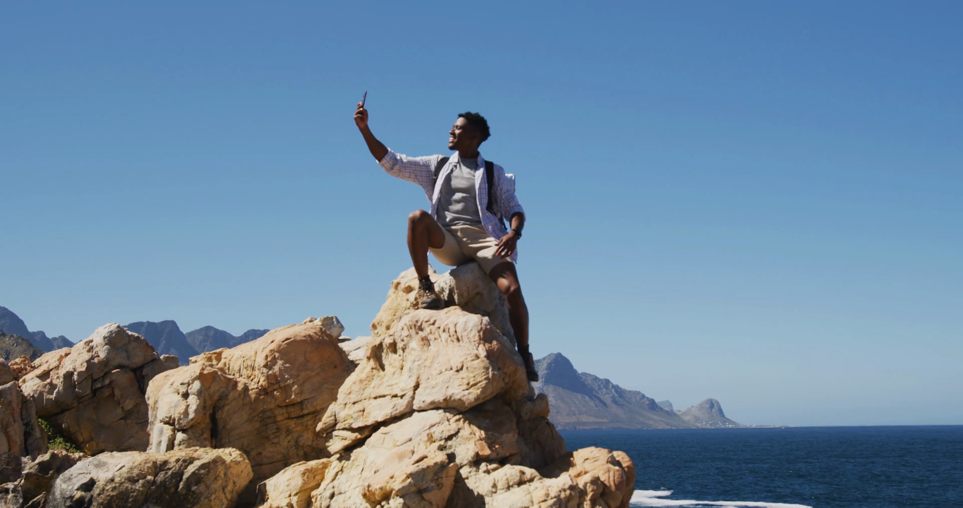 African American Man Hiking Taking Selfie Stock Footage SBV-346605188 ...