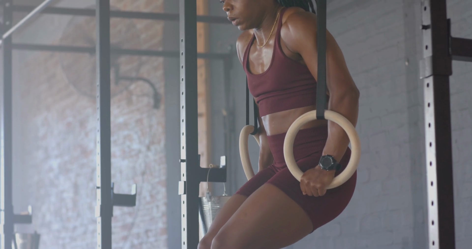 Using Gymnastic Rings Strong Fit Woman Stock Footage SBV-352151989 ...