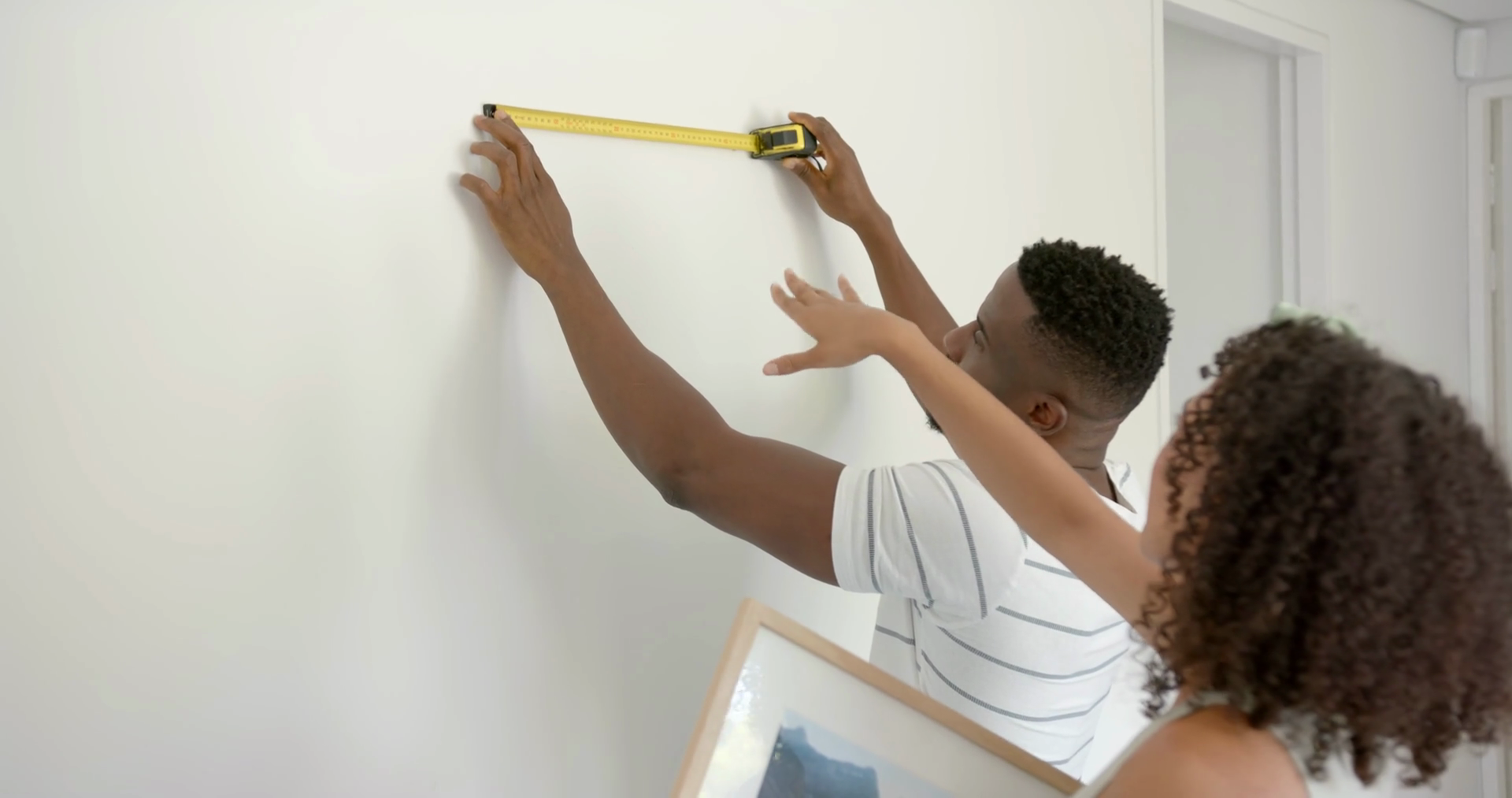 Measuring Wall With Tape Measure Couple Stock Footage SBV-352155067 ...