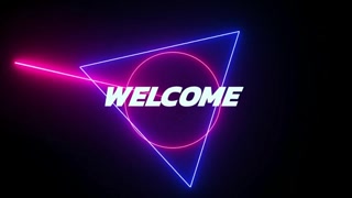 Animation of welcome text over neon shapes moving