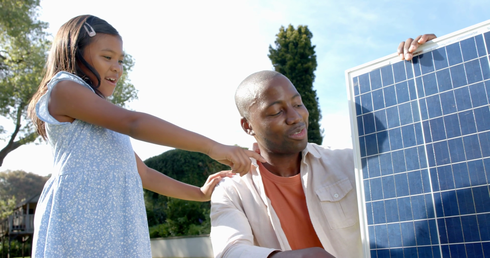 Holding Solar Panel In Backyard Smiling Stock Footage SBV-352132586 ...