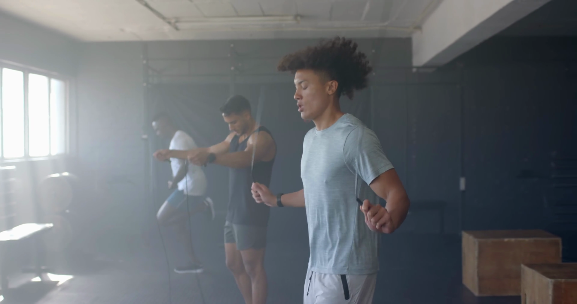 Diverse Young Men Training With Jump Ropes Stock Footage SBV-352105741 ...