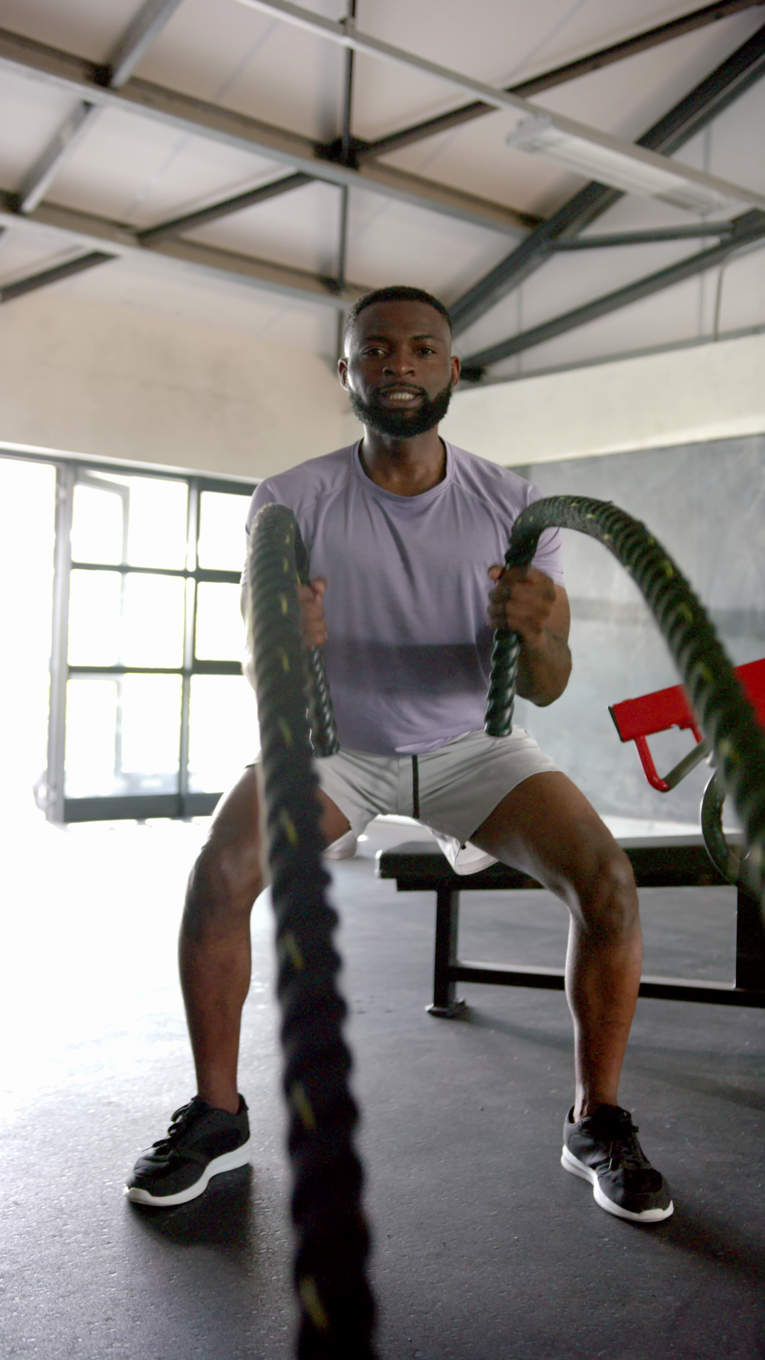 Vertical Video: Man Exercising With Battle Stock Footage SBV-353223907 ...