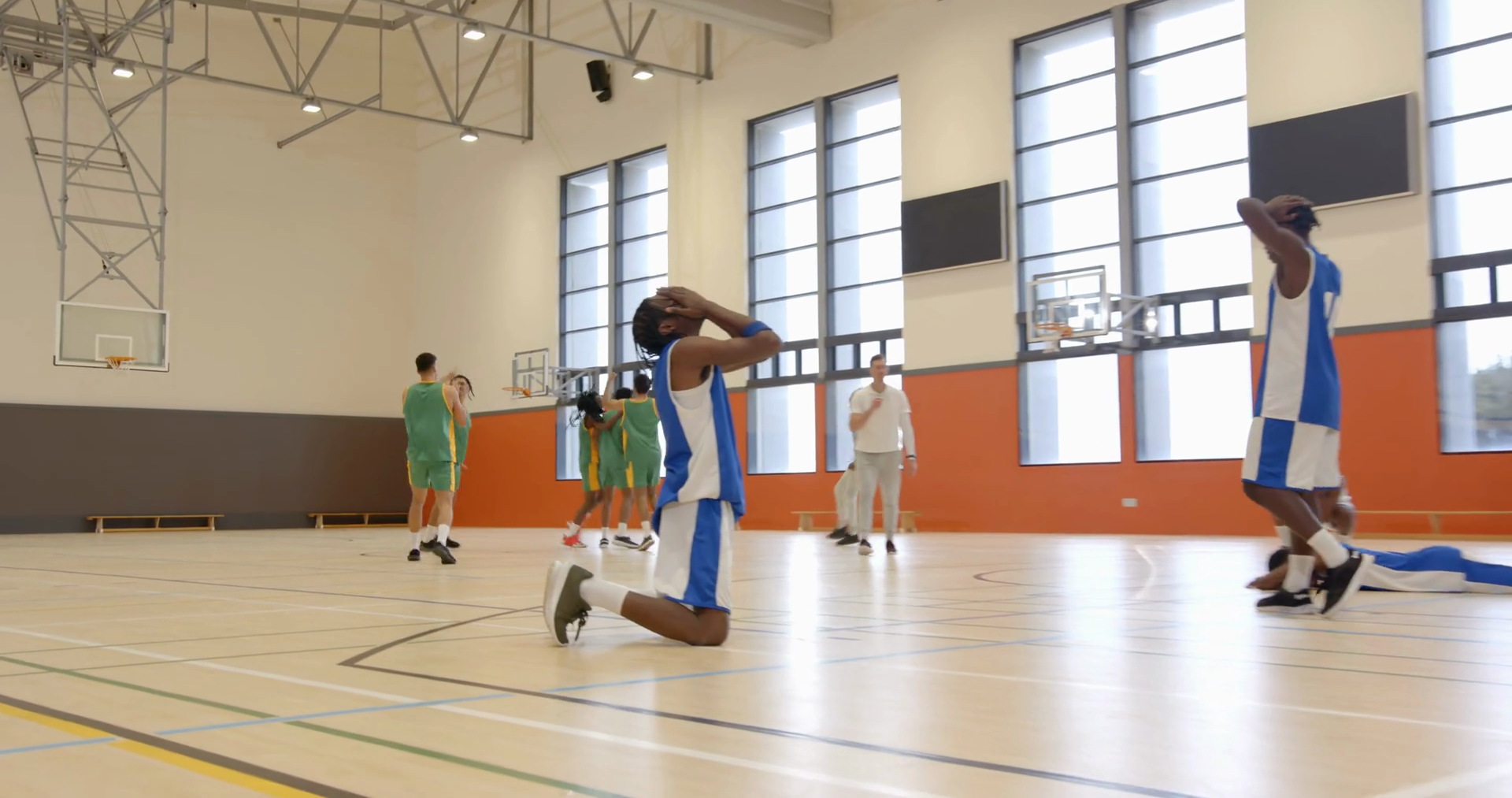 Playing Basketball In Gym Athletes Stock Footage SBV-352070991 ...