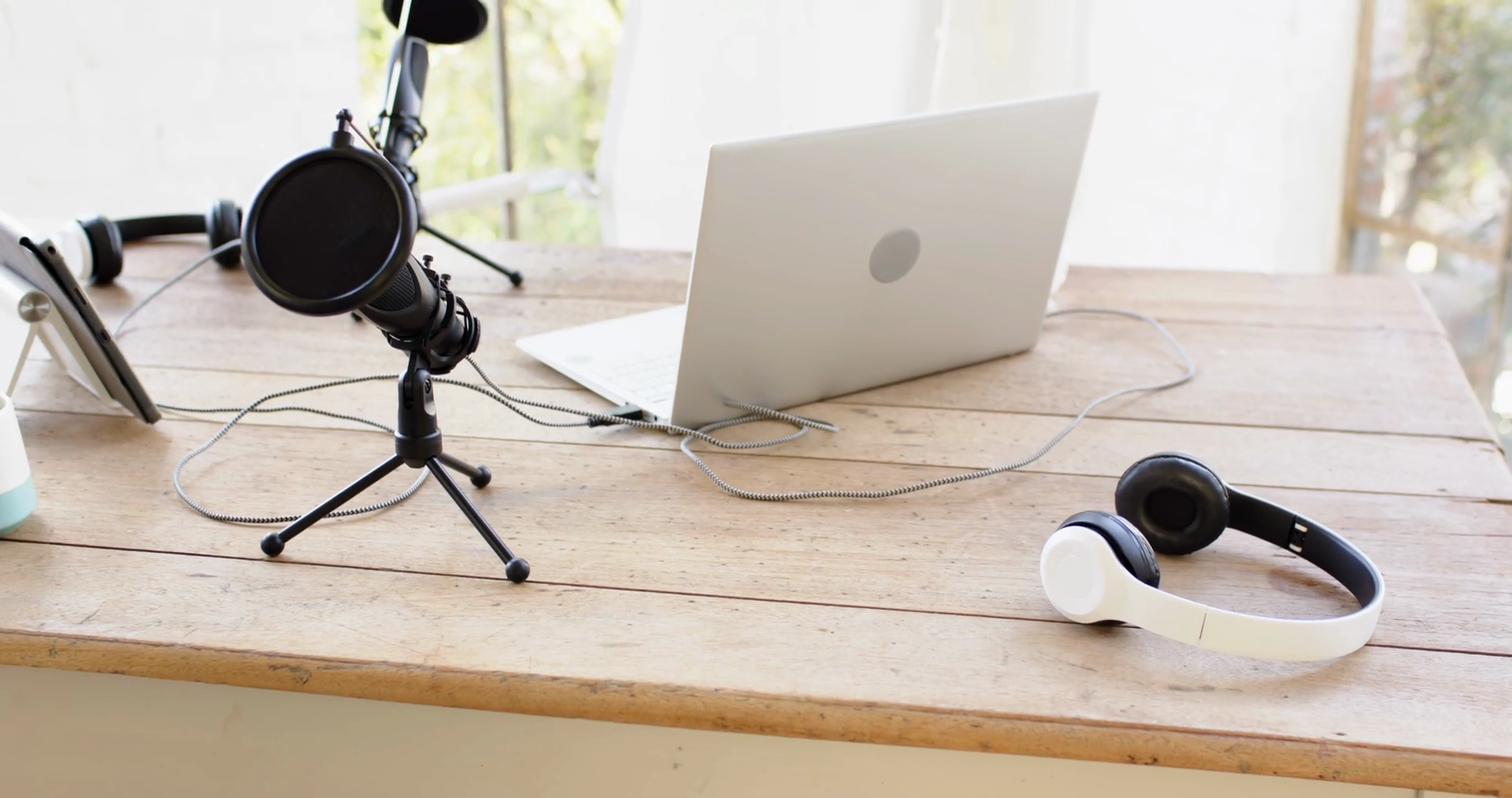 Podcast Setup With Laptop Microphone Stock Footage SBV-352035678 ...
