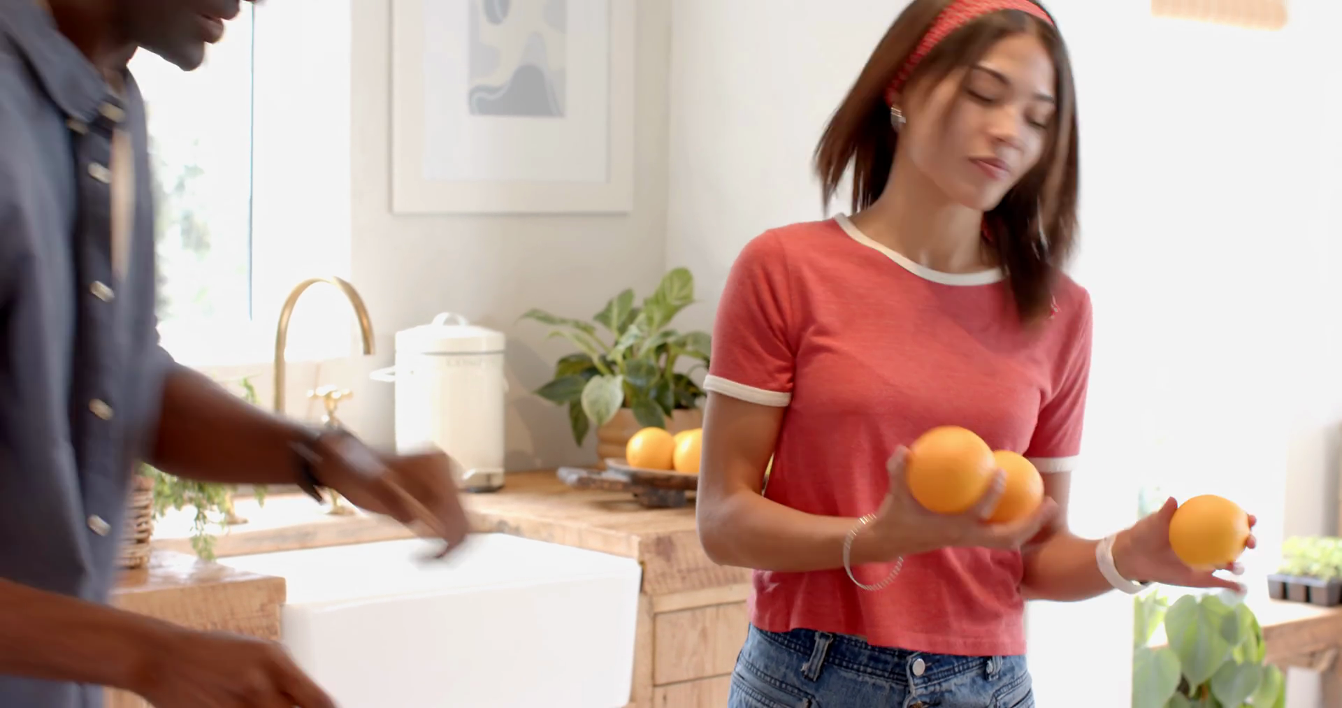 Diverse Couple Enjoying Fresh Oranges Stock Footage SBV-352341010 ...