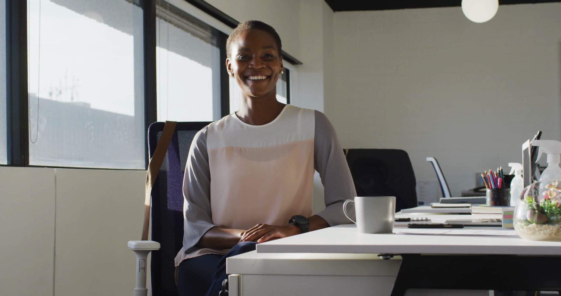 Happy African American Businesswoman Sitting Stock Footage SBV ...