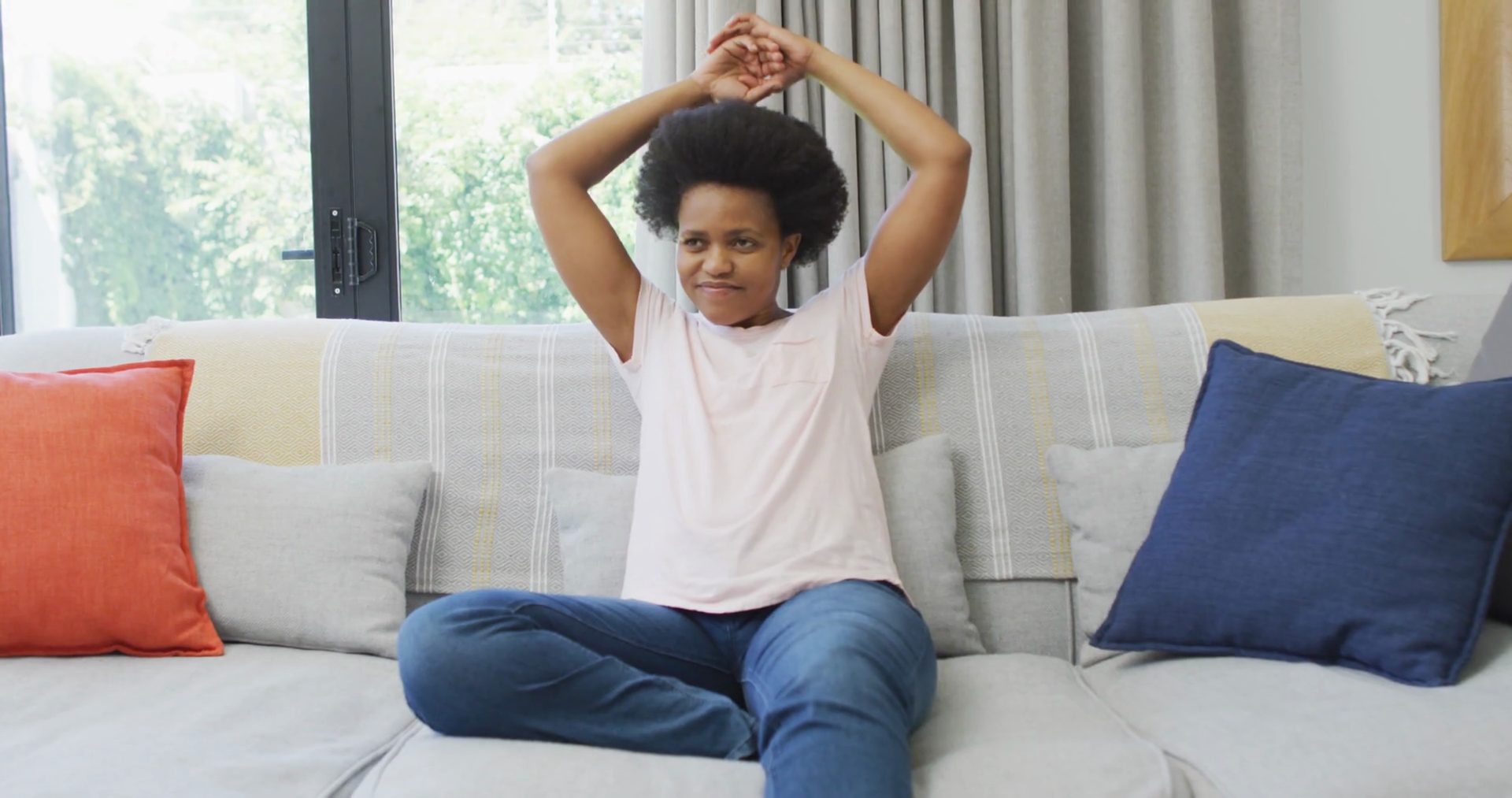 Relaxed African American Woman Sitting On Stock Footage SBV-348497584 ...