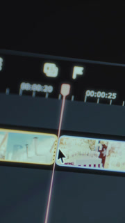 Video editing timeline with multiple video clips, editing process