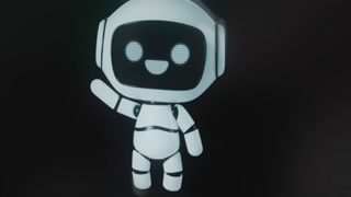 Friendly humanoid robot with one arm raised