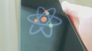 Atomic whirl, science, nuclear physics and chemistry symbol, presentation