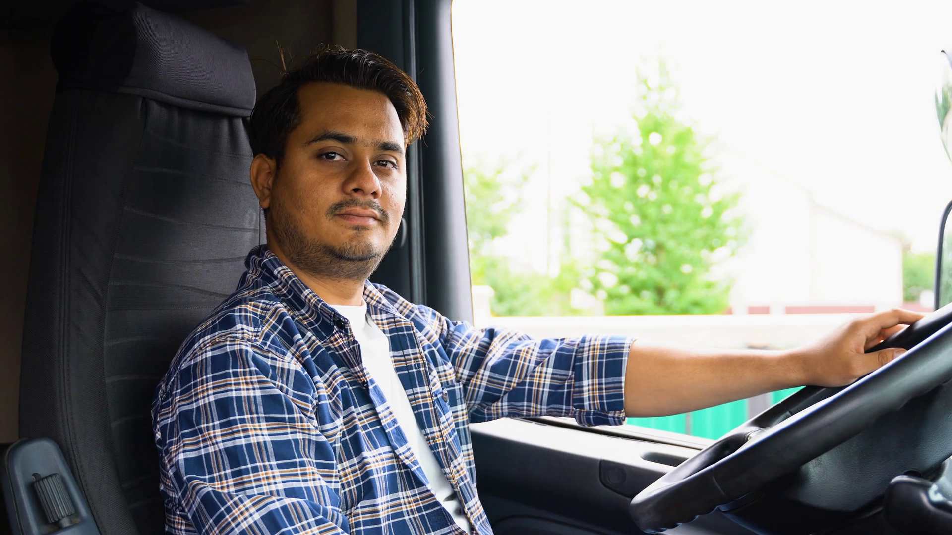 Indian Driver In Cabin Of Modern Truck Stock Footage SBV-352040758 ...