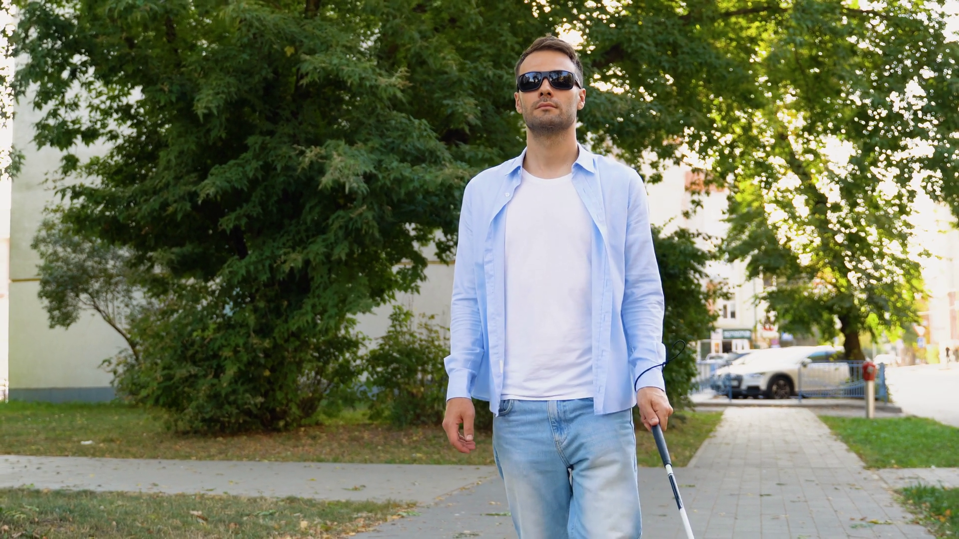 A Blind Man Walks On Street Visually Stock Footage SBV-352057629 ...