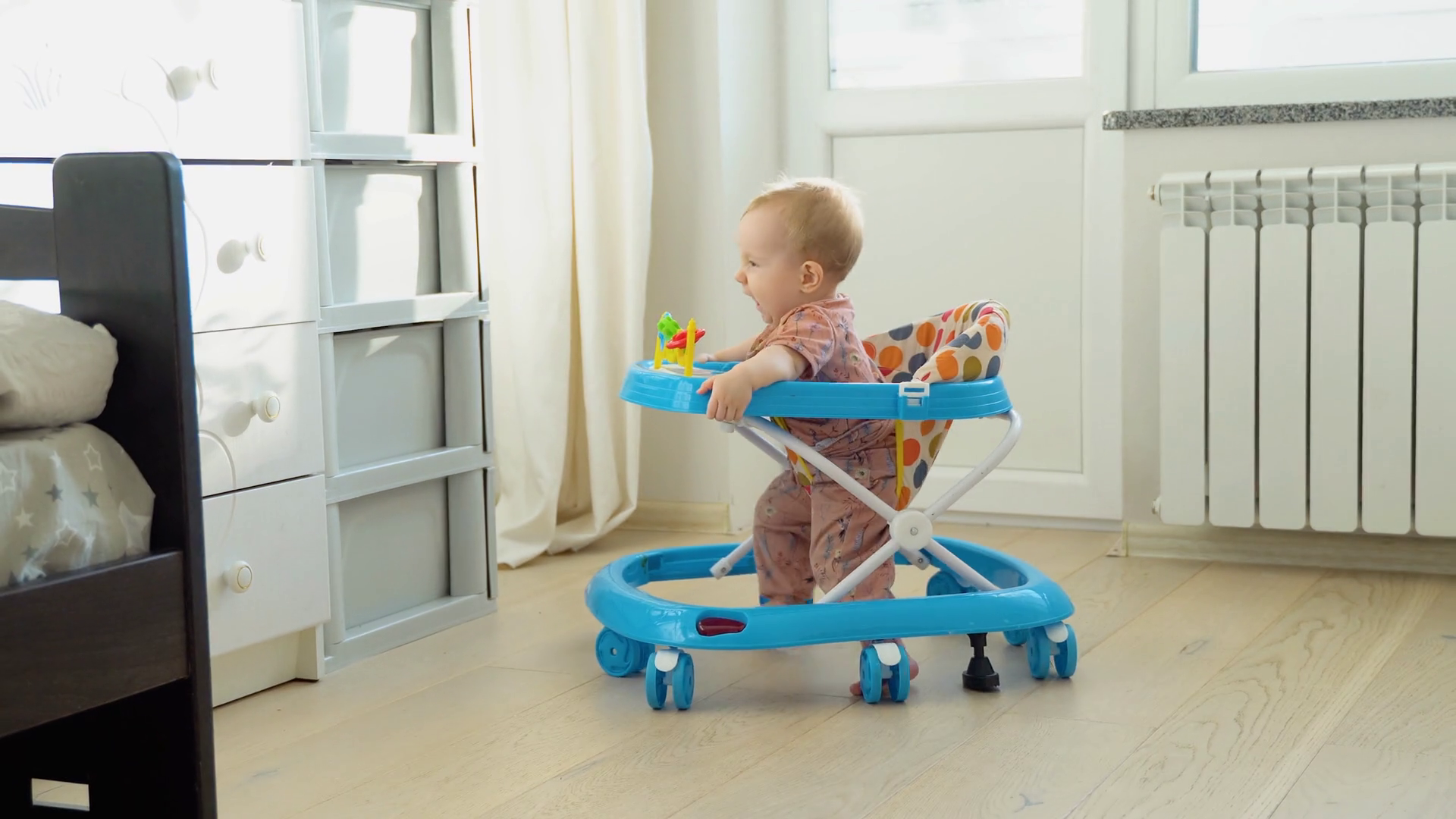 First Steps Of Girl In Baby Walker Stock Footage SBV-352579729 ...