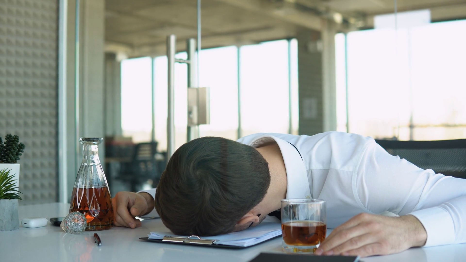 A Very Drunk Office Worker With Glass Of Stock Footage SBV-352607944 ...
