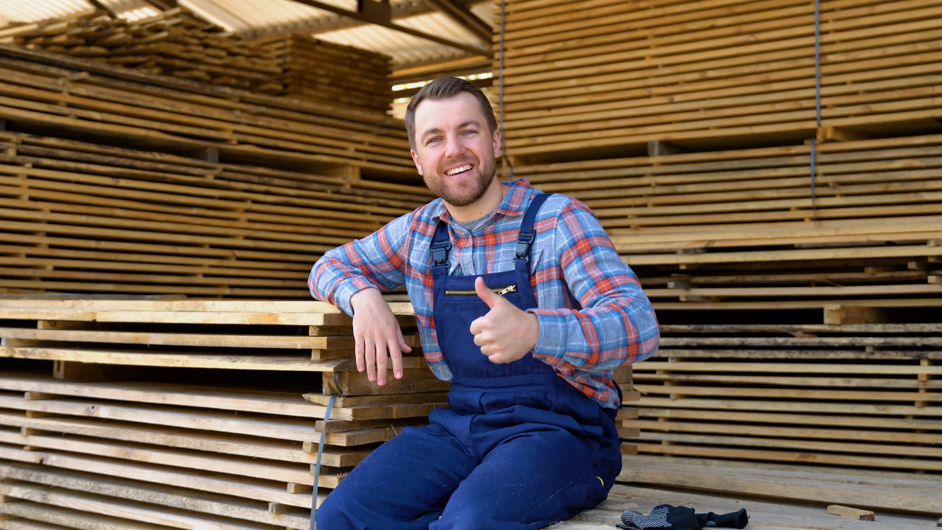 Young Male Worker In Timber Lumber Warehouse Stock Footage SBV ...