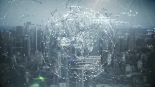 Binary code with polygonal circle connecting dots and lines