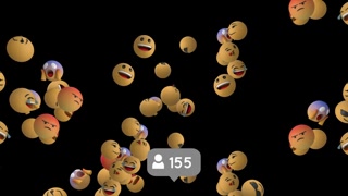 Emoji icons flying on black background 4k