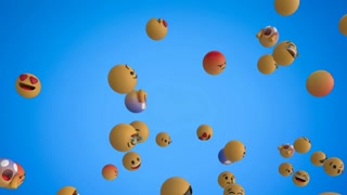 Emoji icons flying on blue background 4k