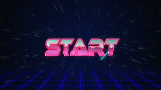 Retro Start text glitching over blue and red squares 4k