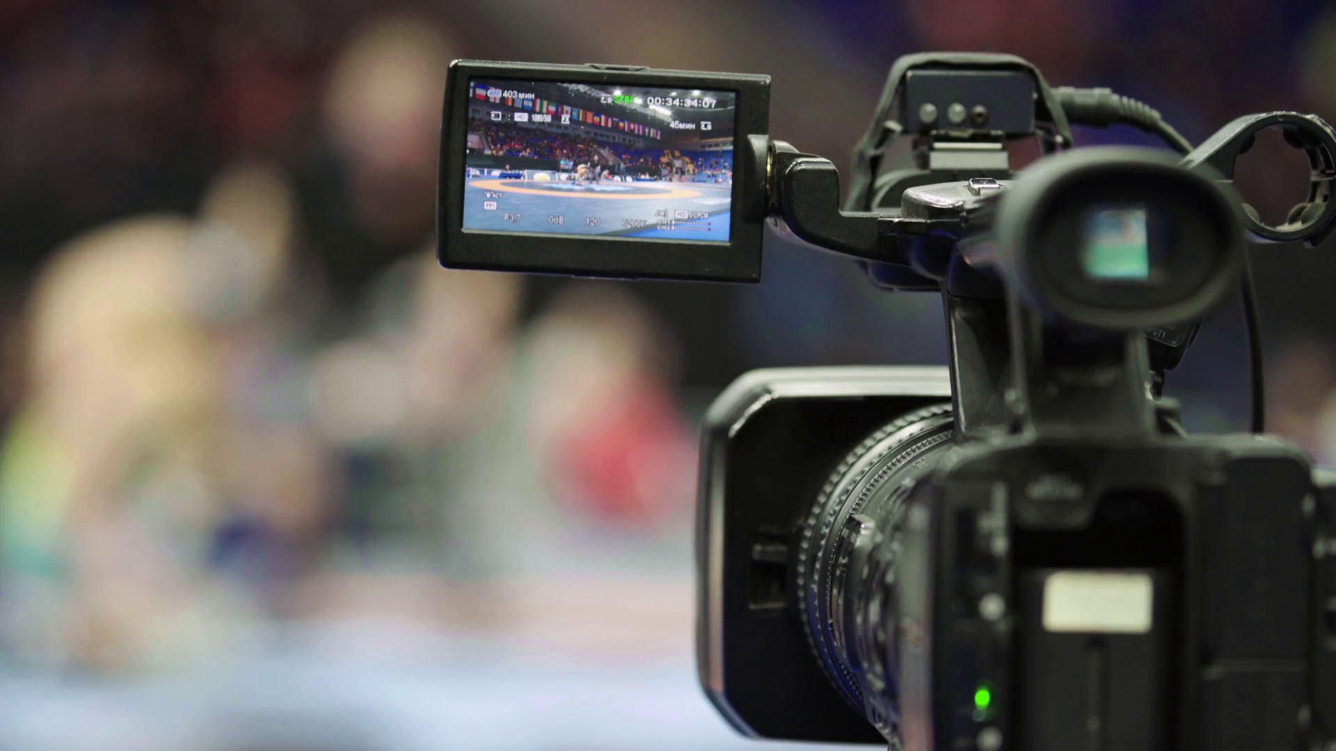 Cameraman with a camera in wrestling competitions. Stock Video Footage