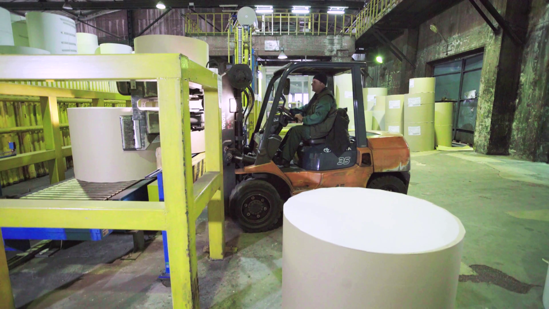 Work of a loader at a paper mill factory warehouse. Kyiv. Ukraine Stock ...