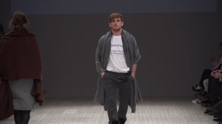 Men's fashion: male model on the catwalk during a fashion show in Kyiv, Ukraine