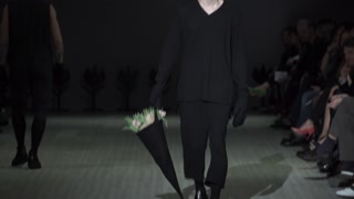 Men's fashion: male model on the catwalk during a fashion show in Kyiv, Ukraine