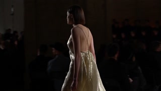 Model on the catwalk during a fashion show in Kyiv, Ukraine