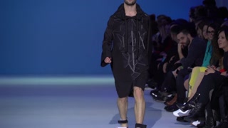 Model on the catwalk during a fashion show in Kyiv, Ukraine