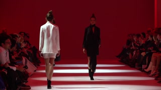 Model on the catwalk during a fashion show in Kyiv, Ukraine