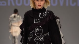 Model on the catwalk during a fashion show in Kyiv, Ukraine