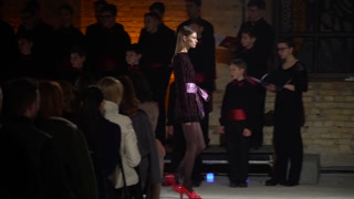 Model on the catwalk during a fashion show in Kyiv, Ukraine