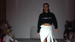 Model on the catwalk during a fashion show in Kyiv, Ukraine