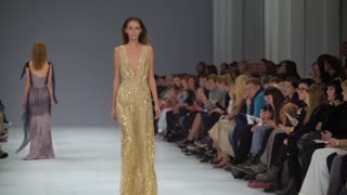 Model on the catwalk during a fashion show in Kyiv, Ukraine