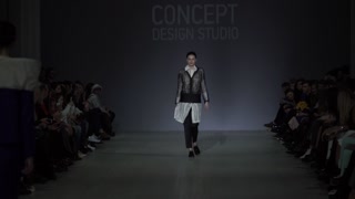 Model on the catwalk during a fashion show in Kyiv, Ukraine